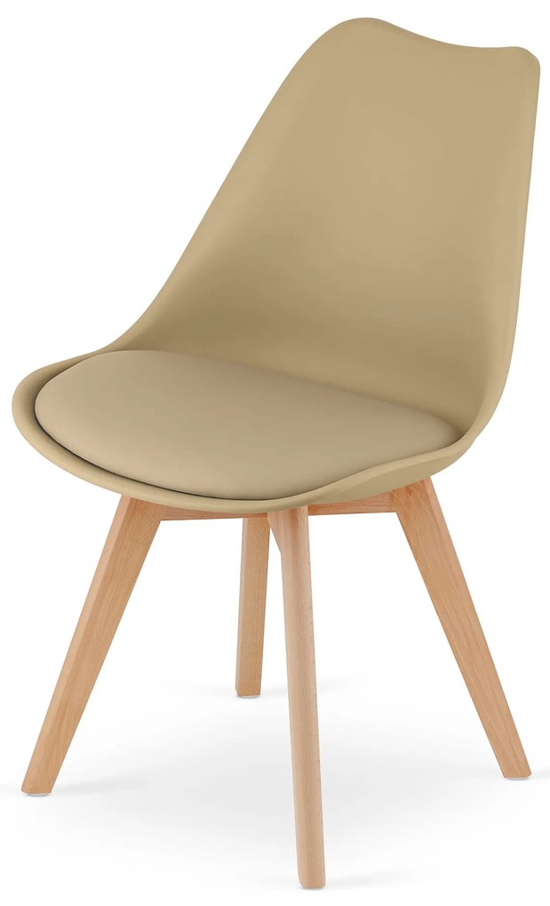 Set de masa 1 + 4, masa alba ADRIA 120x80 cm + scaun bej BALI MARK cu picioare din lemn de fag