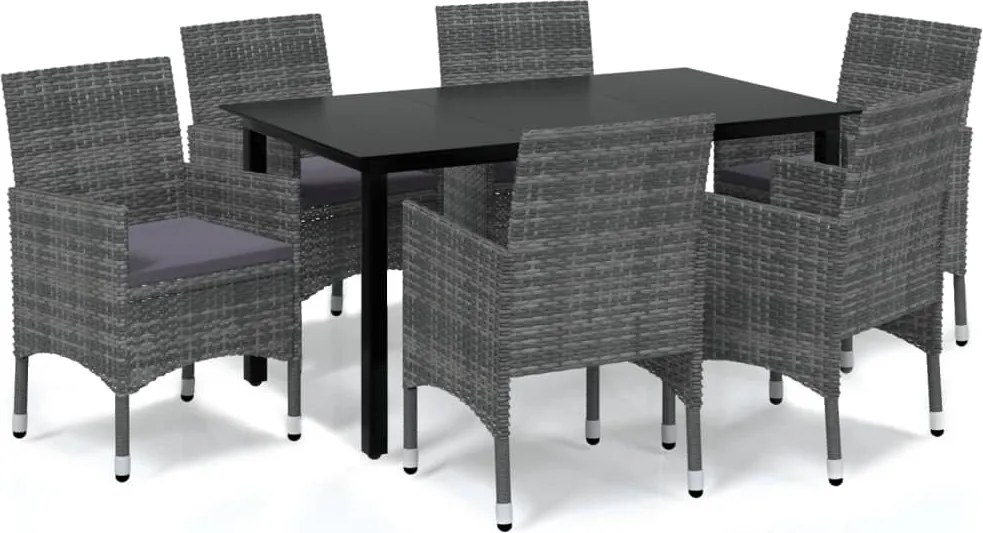 vidaXL Set mobilier de grădină cu perne, 7 piese, gri, poliratan