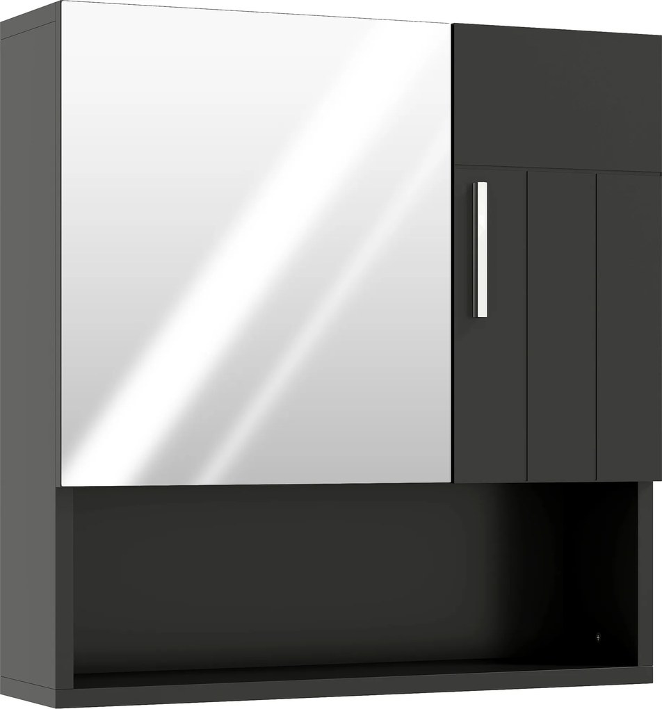 kleankin Dulap cu Oglindă pentru Baie 2 Uși și Raft Deschis 54x15.2x55.3 cm Negru | Aosom Romania