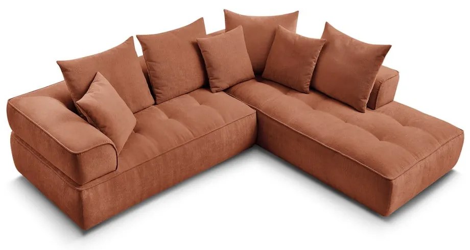 Colțar teracotă cu tapițerie din chenille (cu colț pe partea dreaptă/în formă de ”L”) Whesley – Bobochic Paris