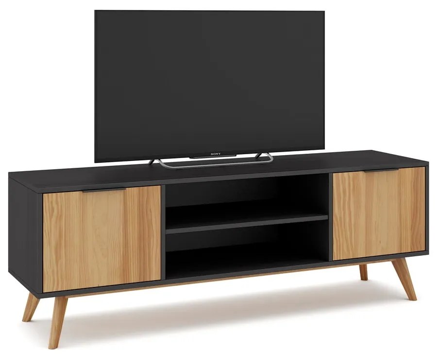 Comodă TV negru/natural din lemn de pin 140x53 cm Lavis – Marckeric