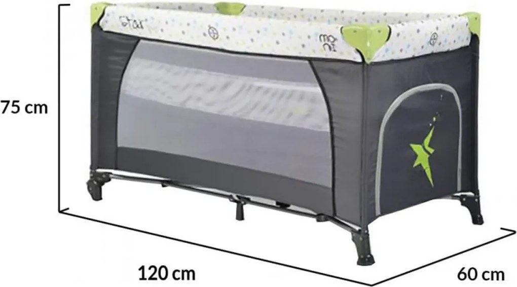 Patut pliant transformabil in tarc copii NOVOKIDS™ Little Star NEST, 60X120 cm, 2 Niveluri, Pliabil, Cu geanta transport inclusa, Fermoar acces