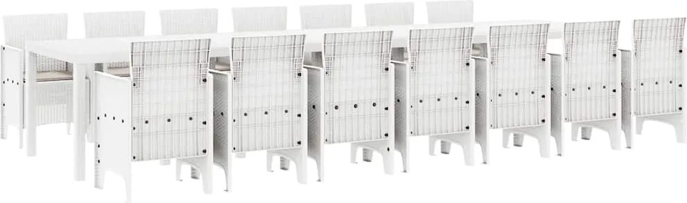 vidaXL Set de masă de grădină cu perne cu pernă 15 pcs Alb PP