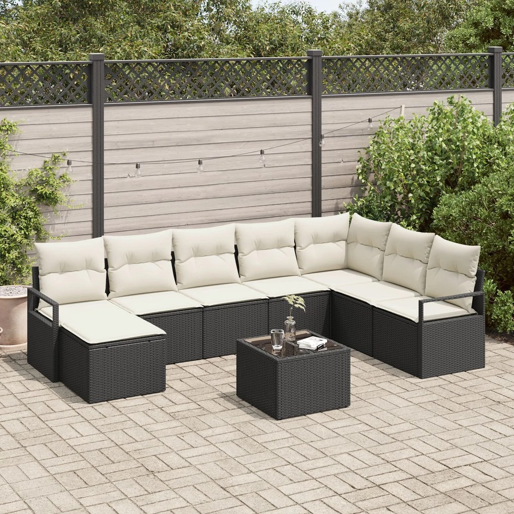 vidaXL Set de canapele pentru grădină 9 pcs Negru Rattan poli