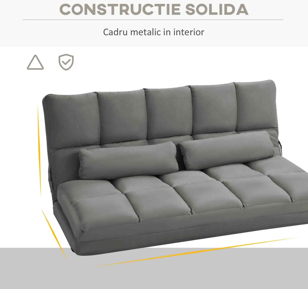 HOMCOM Divan de Podea 2 în 1 cu Spătar Reglabil în 7 Niveluri și Perne, 130x73x60 cm, Gri Carbonizat | Aosom Romania