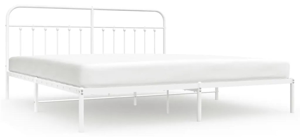 352633 vidaXL Cadru de pat metalic cu tăblie, alb, 193x203 cm