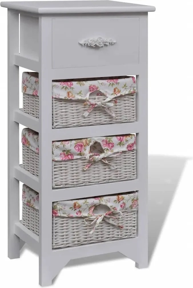 vidaXL Dulap cu 1 sertar și 3 coșuri, alb, lemn de paulownia