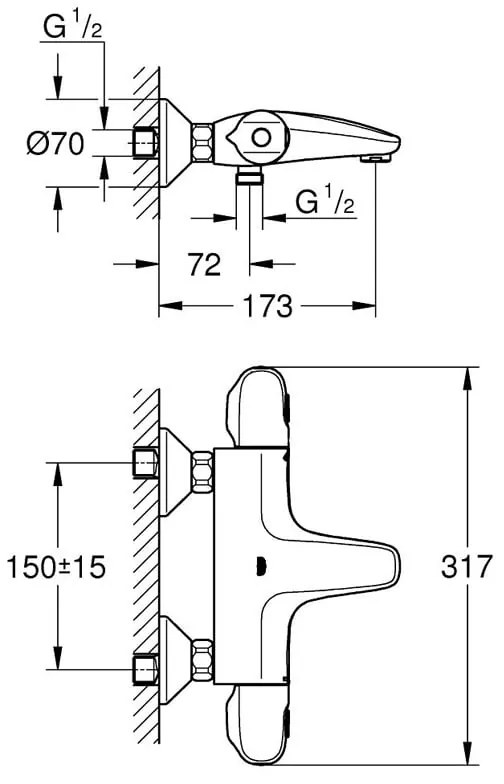 Pachet: Baterie Grohe cada/dus termostat Grohtherm 1000-34816003    + Set dus Grohe New Tempesta 100-27799001