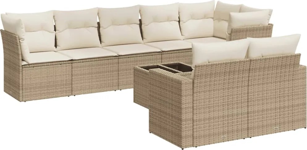 vidaXL Set canapele de grădină, 9 piese, cu perne, bej, poliratan