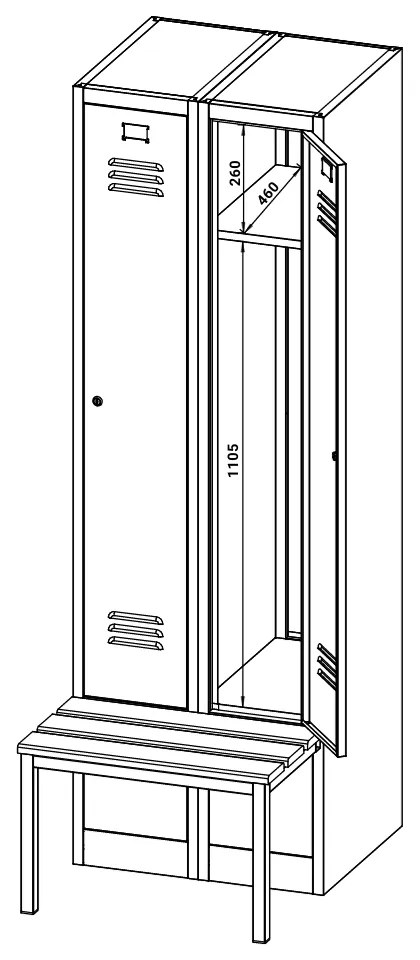 Dulap metalic cu bancheta, 60 x 85 x 185 cm, plinta, inchidere cilindrica, gri - RAL 7035