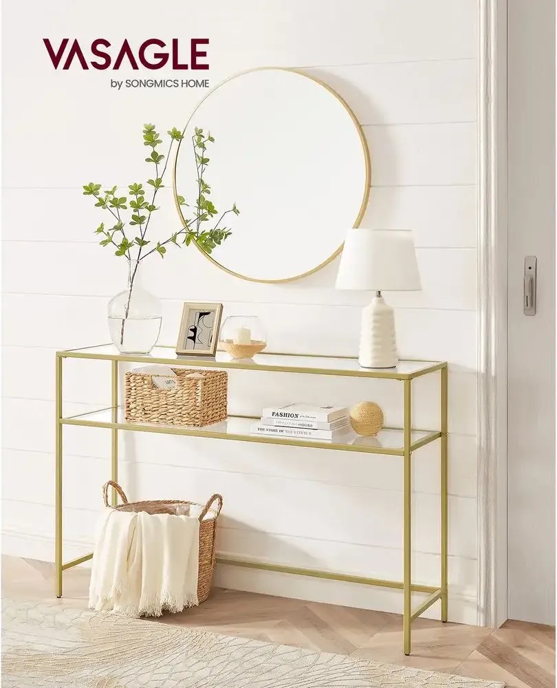 Consola Carolina din sticla si metal culoare auriu, 90x80x30 cm