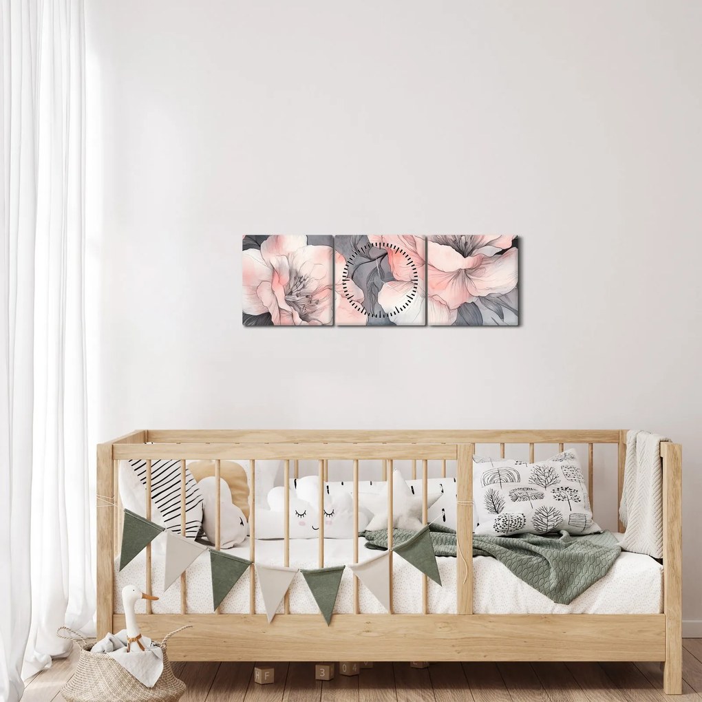 Tablou - Schiță de flori (cu ceas) (90x30 cm)