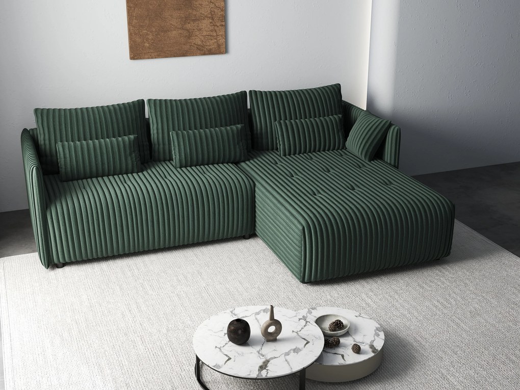 Colțar extensibil dumonde cu ladă de depozitare si sezut confortabil din spuma high-density, Malta Ambience Verde 235x185 cm