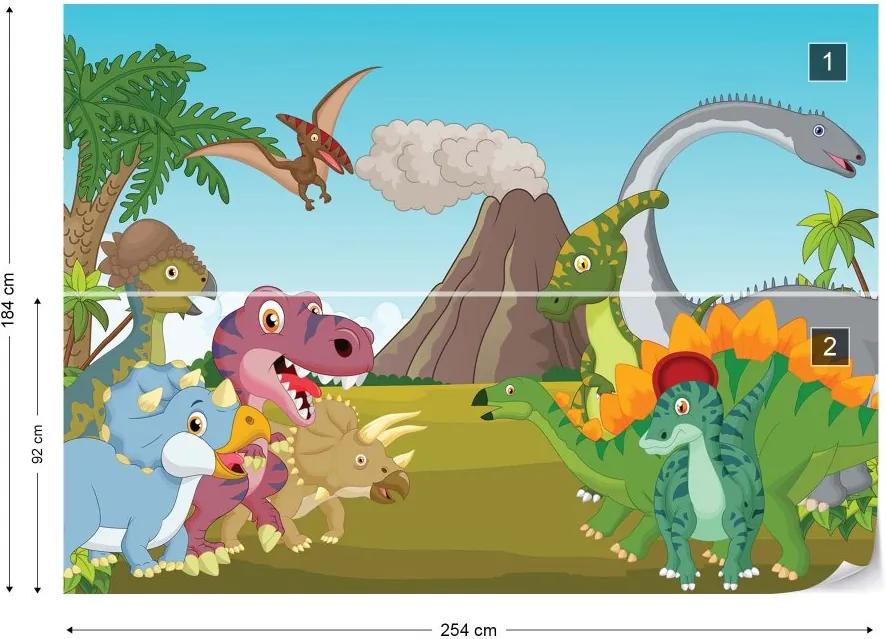 Fototapet GLIX - Cartoon Dinosaurs + adeziv GRATUIT Tapet nețesute - 254x184 cm