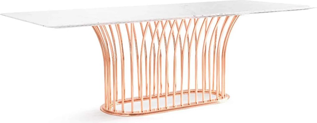 Masă lemn masiv Dining Anette Cadru metalic Rose-Gold, 100 × 240 × 75 cm - Lemn