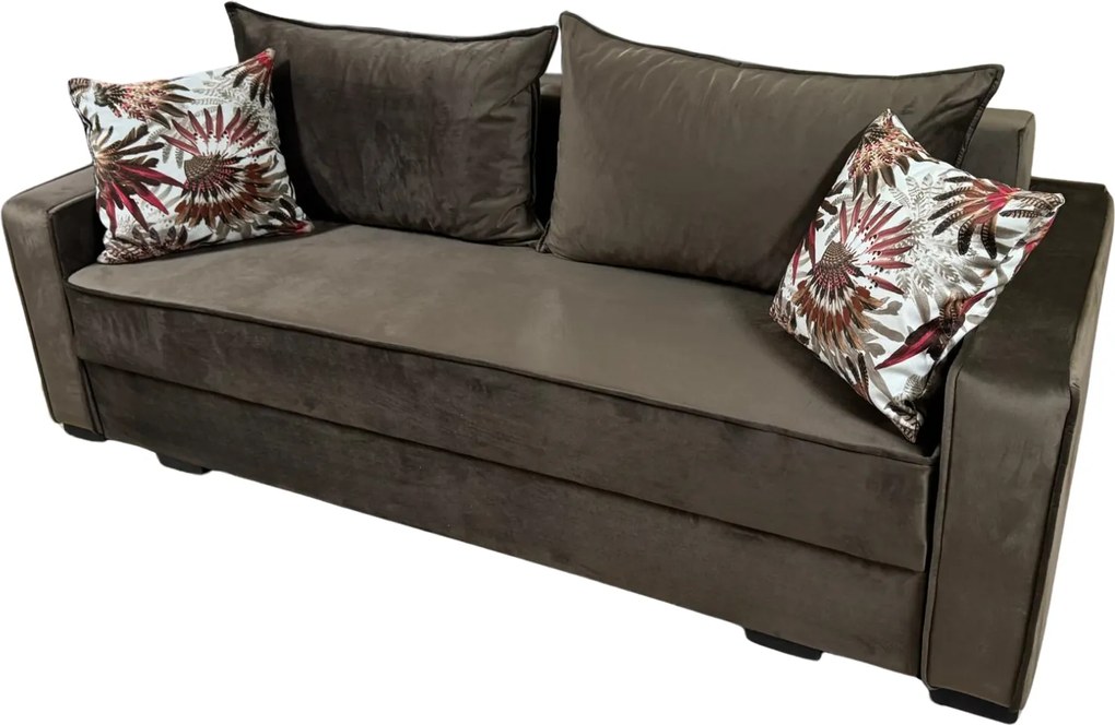 Canapea LARISA extensibila, 3 locuri, lada de depozitare, catifea maro, 220x95x85 Maro, Catifea