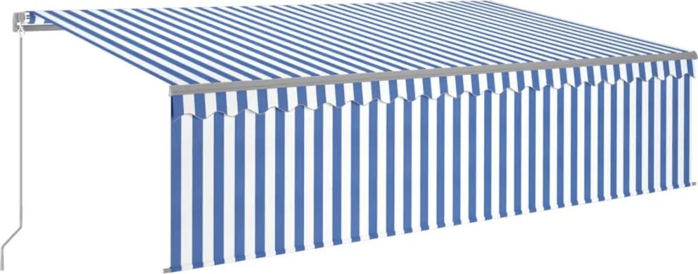 vidaXL Copertină retractabilă manual cu stor&LED,albastru&alb, 5x3 m
