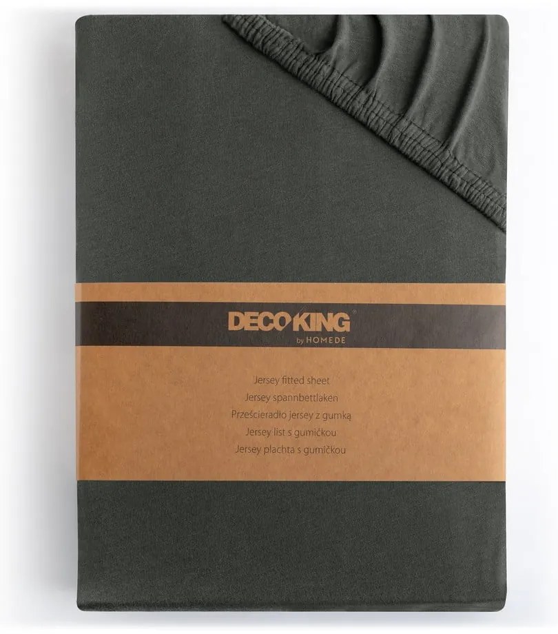 Cearceaf gri închis din jerseu cu elastic 220x200 cm Amber – Restilo