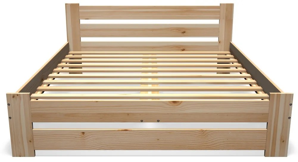 Supermobel Pat din lemn masiv ECOLE + somieră GRATIS, 80x200cm, natural/lac nu