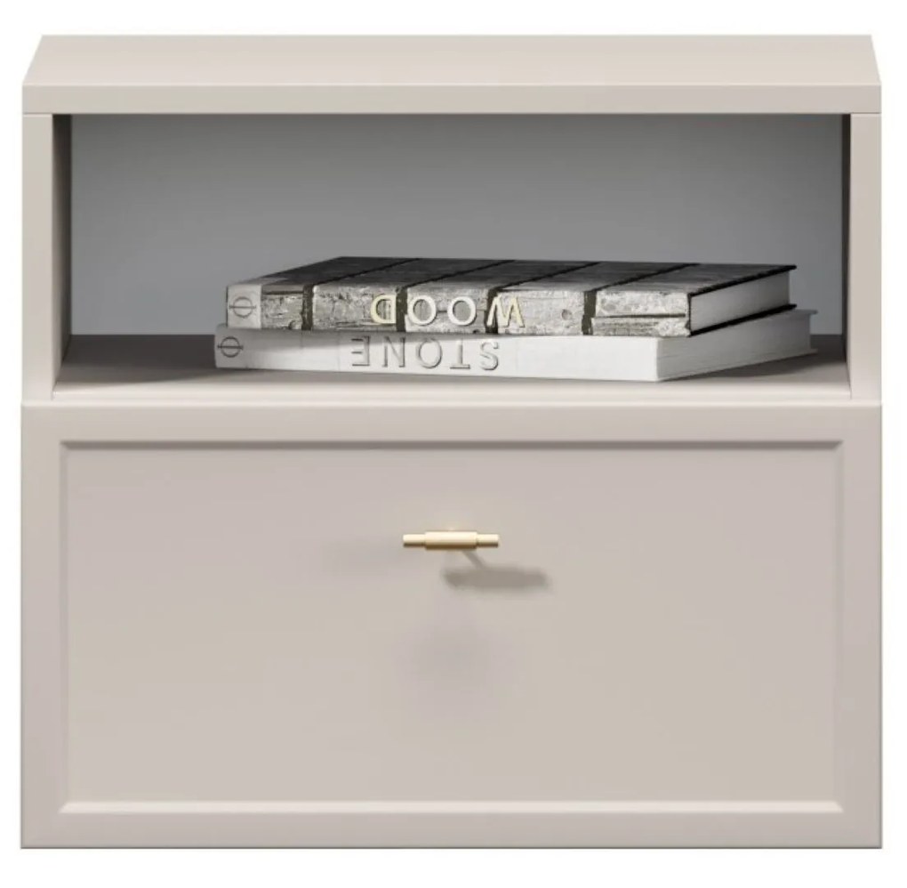 Noptieră suspendatăă cu sertar Lorini 45 cm - cashmere / mâner auriu T-bar