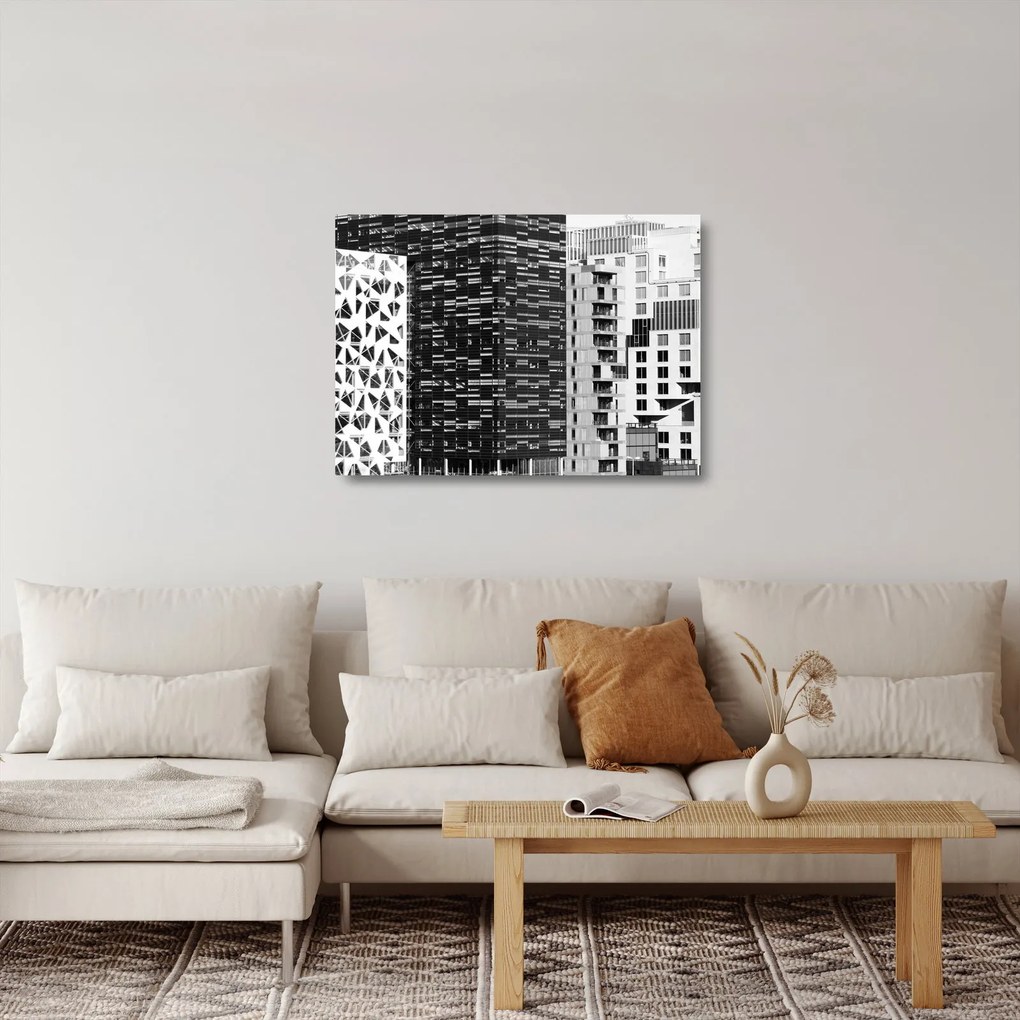 Tablou pe sticlă cu arhitectura alb neagră (70x50 cm)