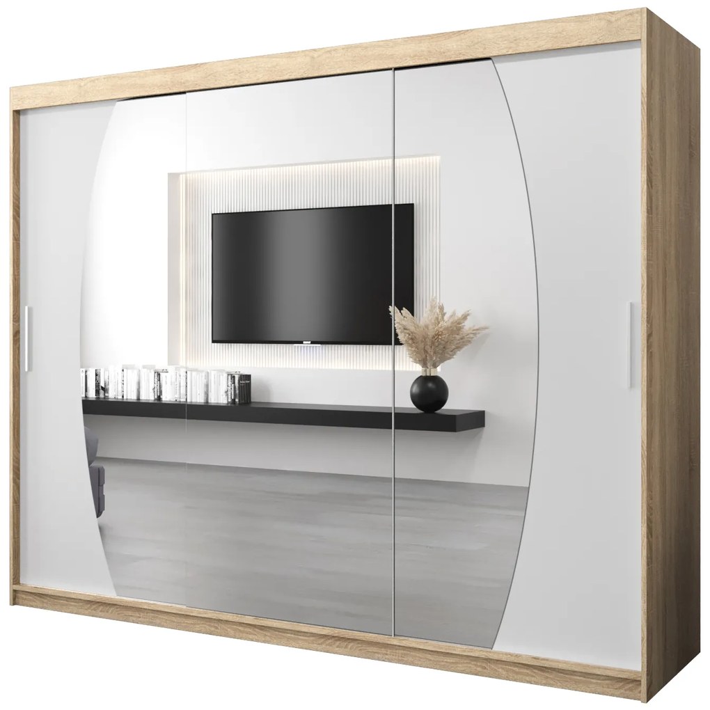 Dulap de haine 250 cm Eclipse (Stejar sonoma + Alb mat). 1063452