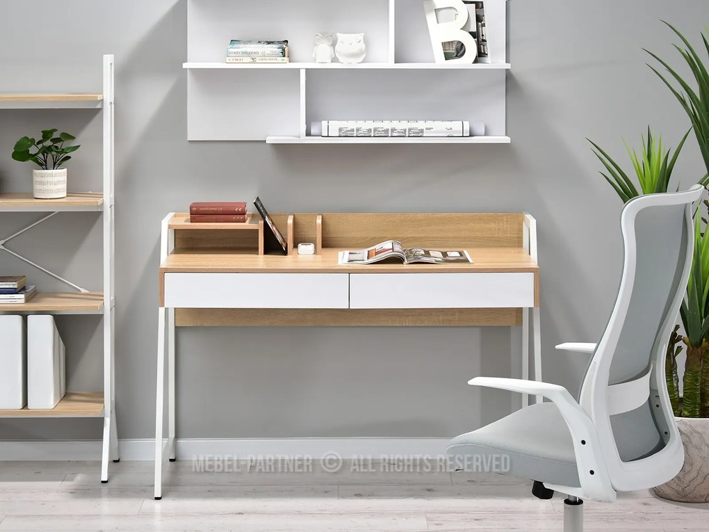 Masă PC Richiel (stejar + alb). Promo -16%. 1109842