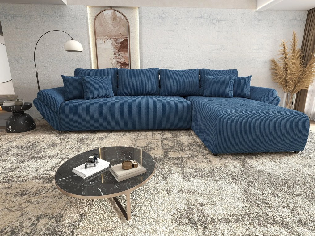 Colțar extensibil dumonde cu ladă de depozitare si sezut confortabil din spuma high-density, Berlin XL Zoom Blue 350x185 cm II