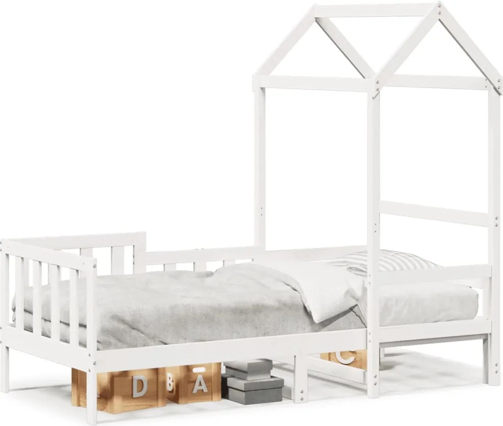 vidaXL Pat de zi cu acoperiș, alb, 80x200 cm, lemn masiv de pin