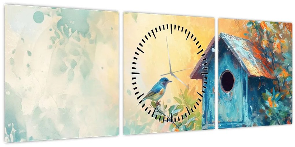 Tablou - Birdhouse, acuarelă, acuarelă (cu ceas) (90x30 cm)