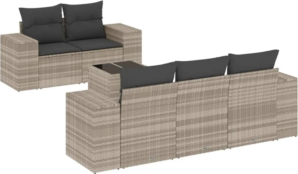 vidaXL Set canapele de grădină cu perne, 6 piese gri deschis poliratan