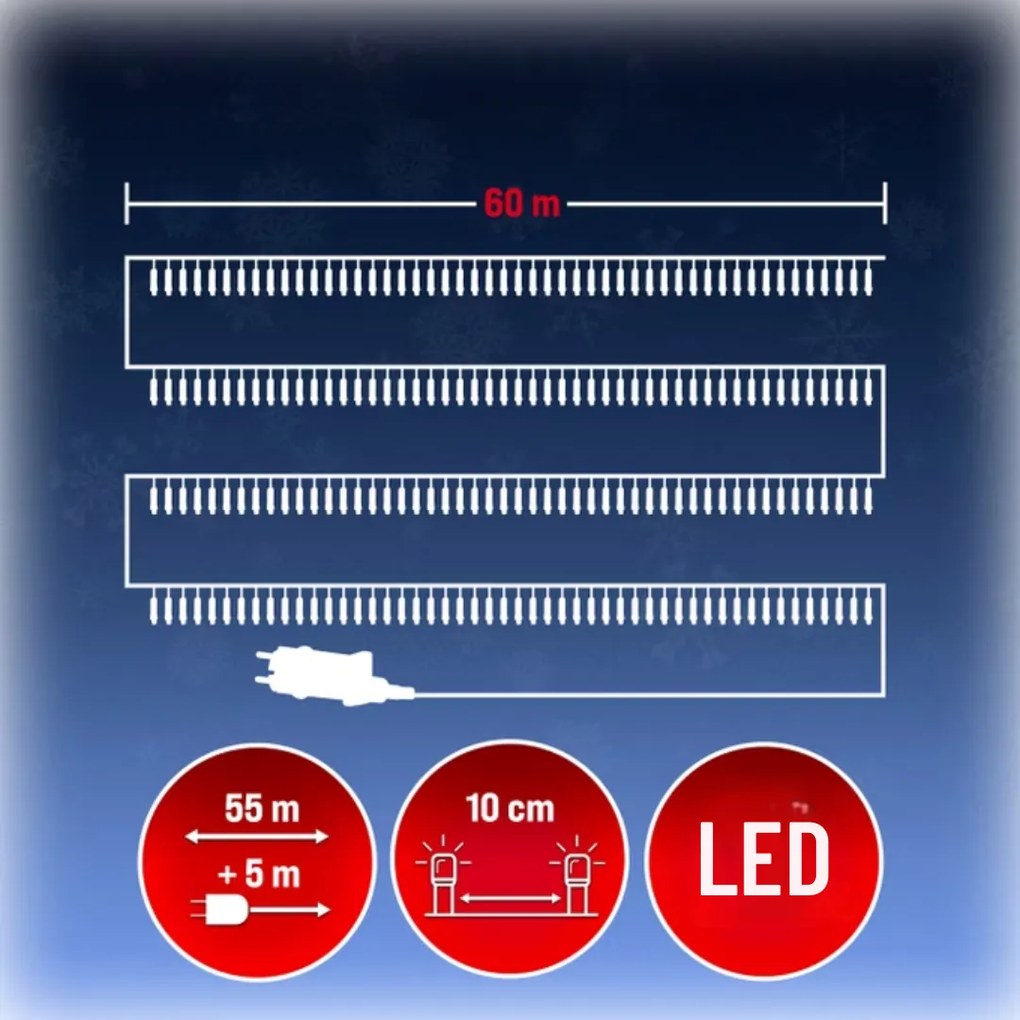 Șir luminos de Crăciun SIMPLE, 60m, alb cald Monzana