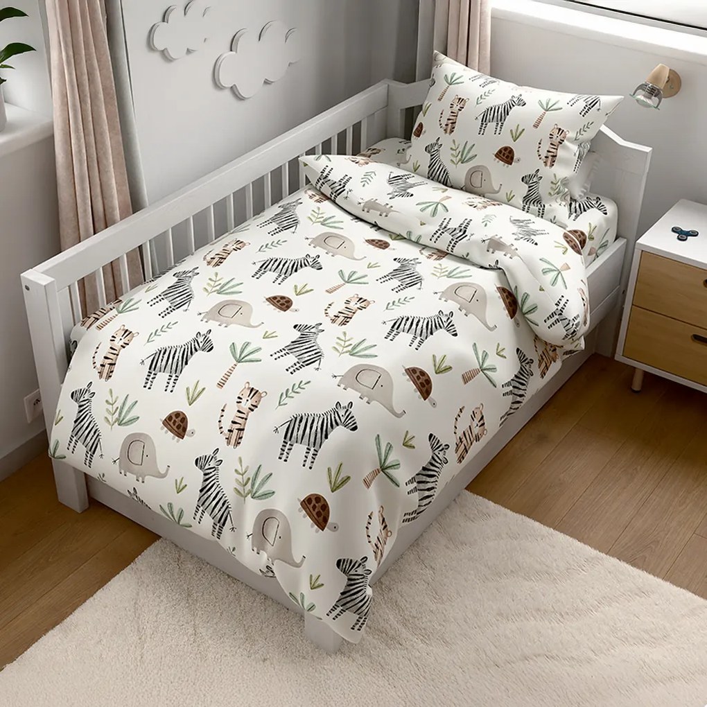 Set de lenjerie de pat din microfibra pentru patut cu cearsaf JUNGARI, crem