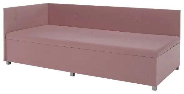 Pat tapițat AMSTERDAM 90x200 cm, cu tăblie reversibilă și spațiu de depozitare, roz