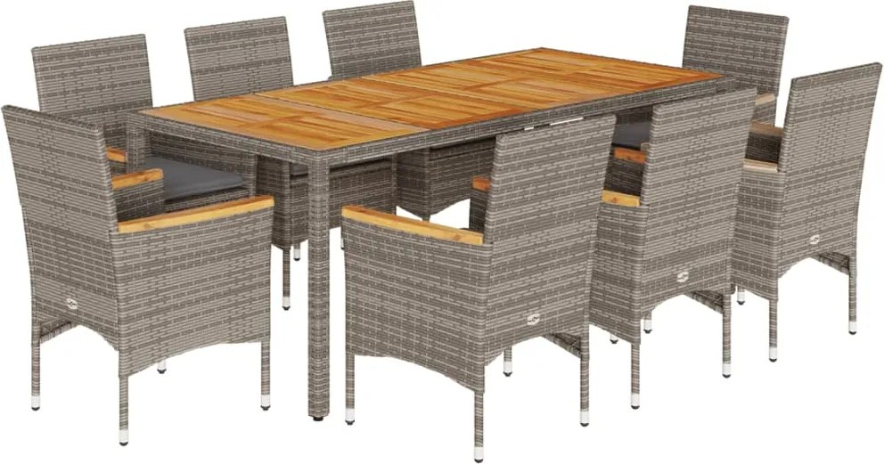 vidaXL Set mobilier grădină cu perne 9 piese gri poliratan/lemn acacia