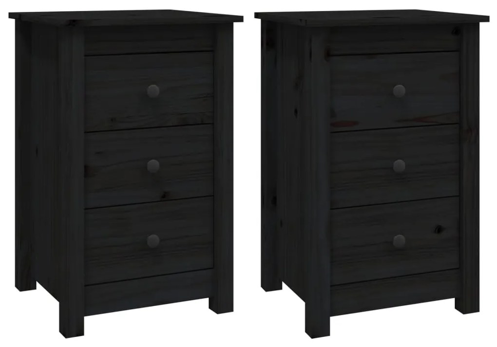 813708 vidaXL Noptiere, 2 buc., negru, 40x35x61,5 cm, lemn masiv de pin