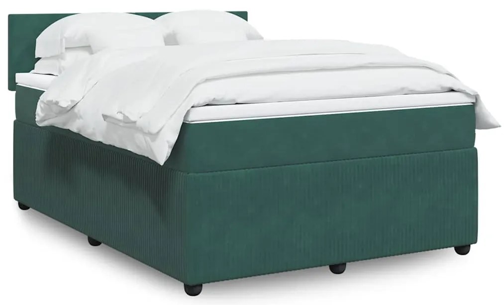 vidaXL Pat box spring cu saltea, verde închis, 140x200 cm, catifea