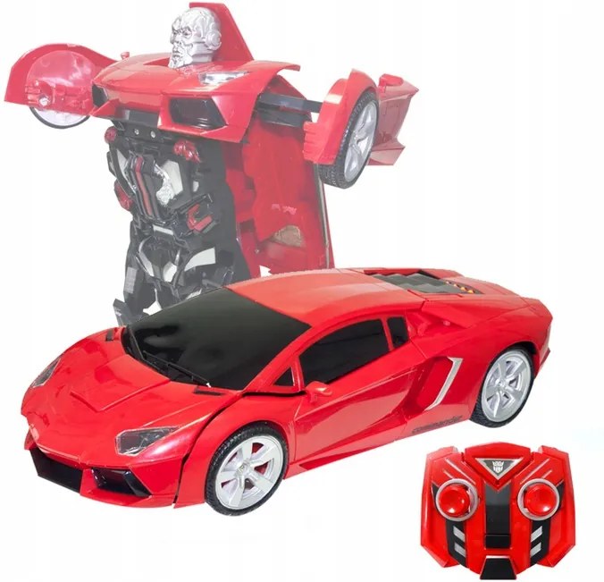 Robot transformer rosu, masina de curse, cu efecte sonore