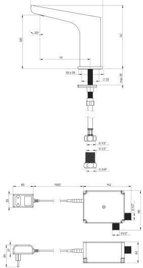 Baterie de lavoar cu senzor Deante BQH_N28V HIACYNT 230/6V negru