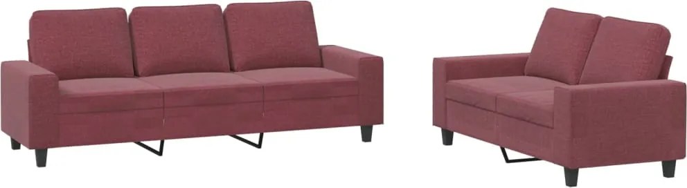 vidaXL Set de canapea, 2 piese, roșu vin, material textil