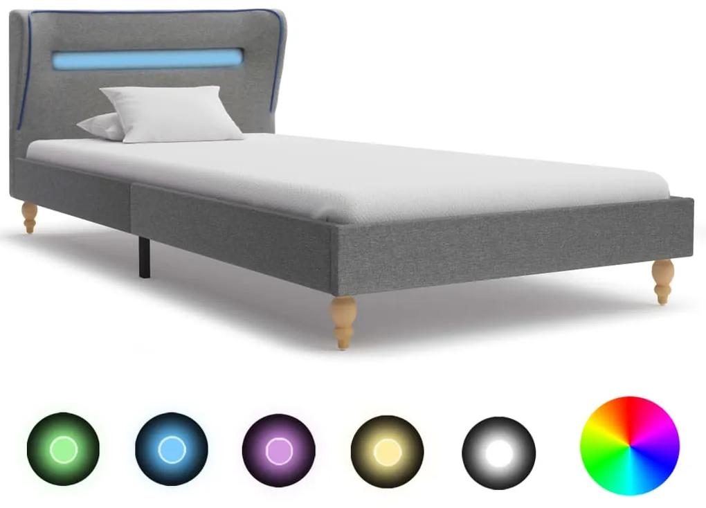 280597 vidaXL Cadru pat cu LED-uri, gri deschis, 90x200 cm, material textil