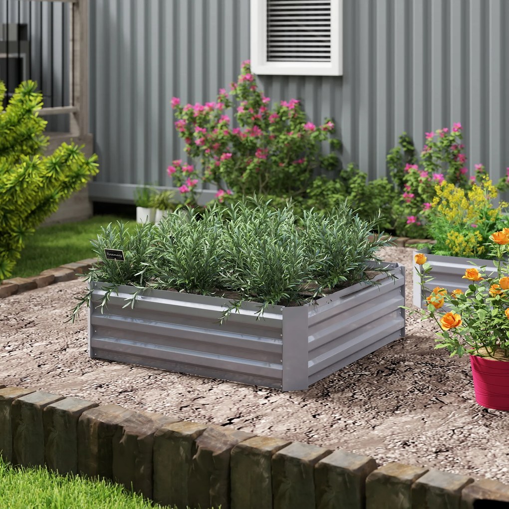 Outsunny Set de 2 Paturi pentru Legume Înălțate, Jardiniere din Metal pentru Plante, Legume, Arbusti, 100x100x30cm, Gri | Aosom Romania