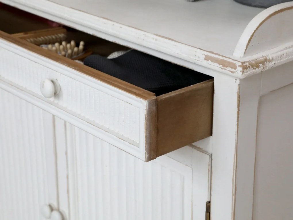 Dulap shabby chic, alb antichizat cu 2 uși și 1 poliță
