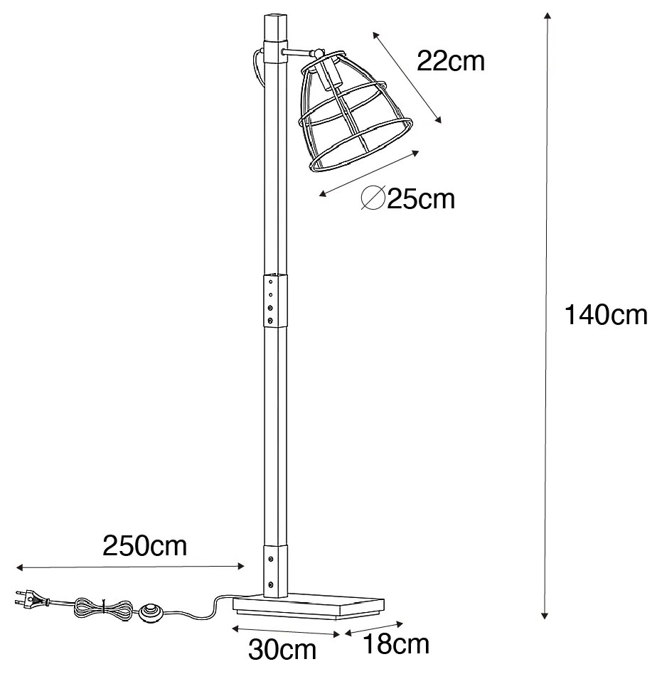 Lampă de podea industrială gri închis cu lemn - Arthur