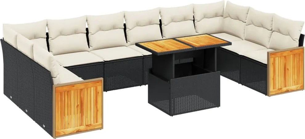 vidaXL Set canapele de grădină cu perne, 11 piese, negru, poliratan