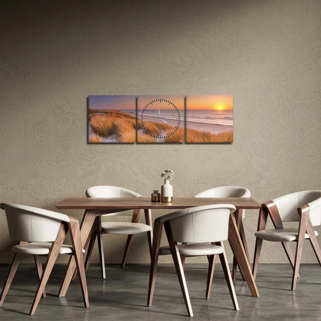 Tablou - Plajă la apus de soare (cu ceas) (90x30 cm)