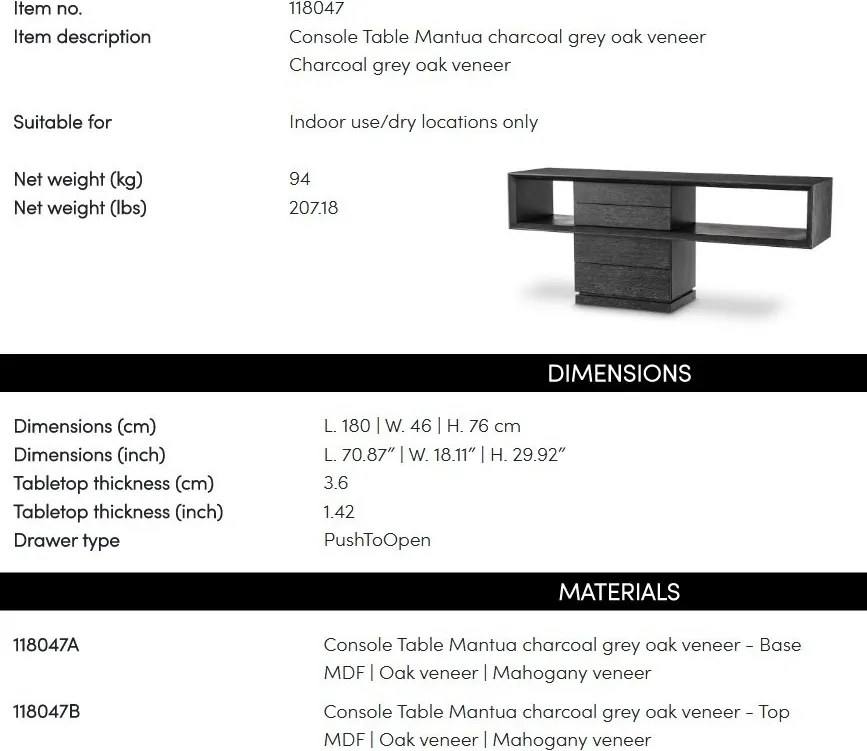 Consola LUX design modern Mantua, gri carbune