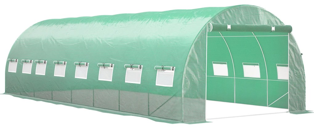 Outsunny Seră de grădină tunel 24m² 8L x 3l x 2H m - 16 ferestre, Ușă înfășurabilă oțel galvanizat, folie PE, Verde | Aosom Romania