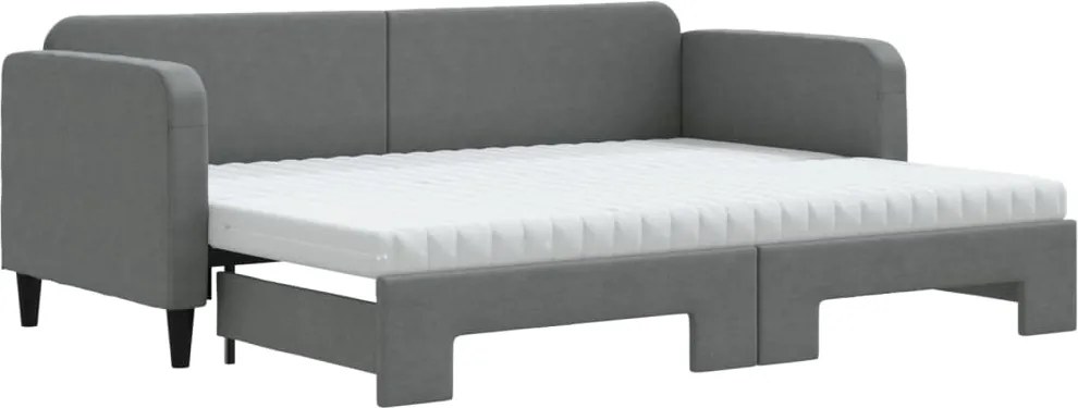 vidaXL Pat de zi cu extensie și saltele, gri închis, 80x200 cm, textil