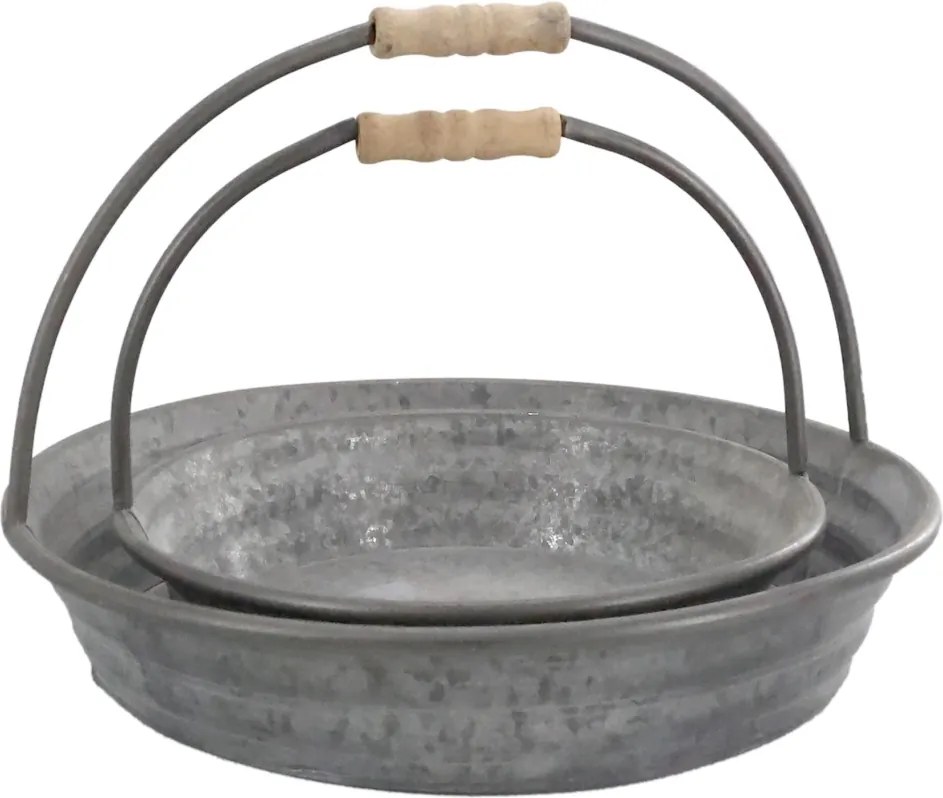 Set 2 tăvi din zinc antichizat cu mânere
